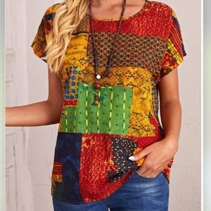 Vibrant Patchwork Print Blouse  Boutique New
